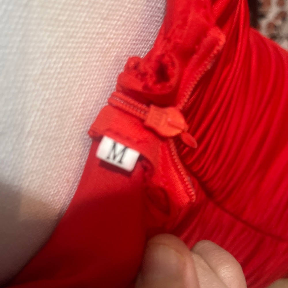 RED RUCHED MIDI DRESS - Picture 2 of 3
